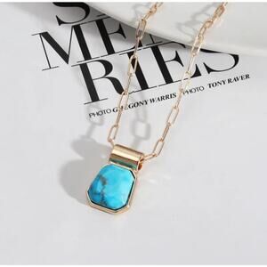 Turquoise Howlite Pendant Necklace Gold Open Chain Southwest Boho Aesthetic NEW
